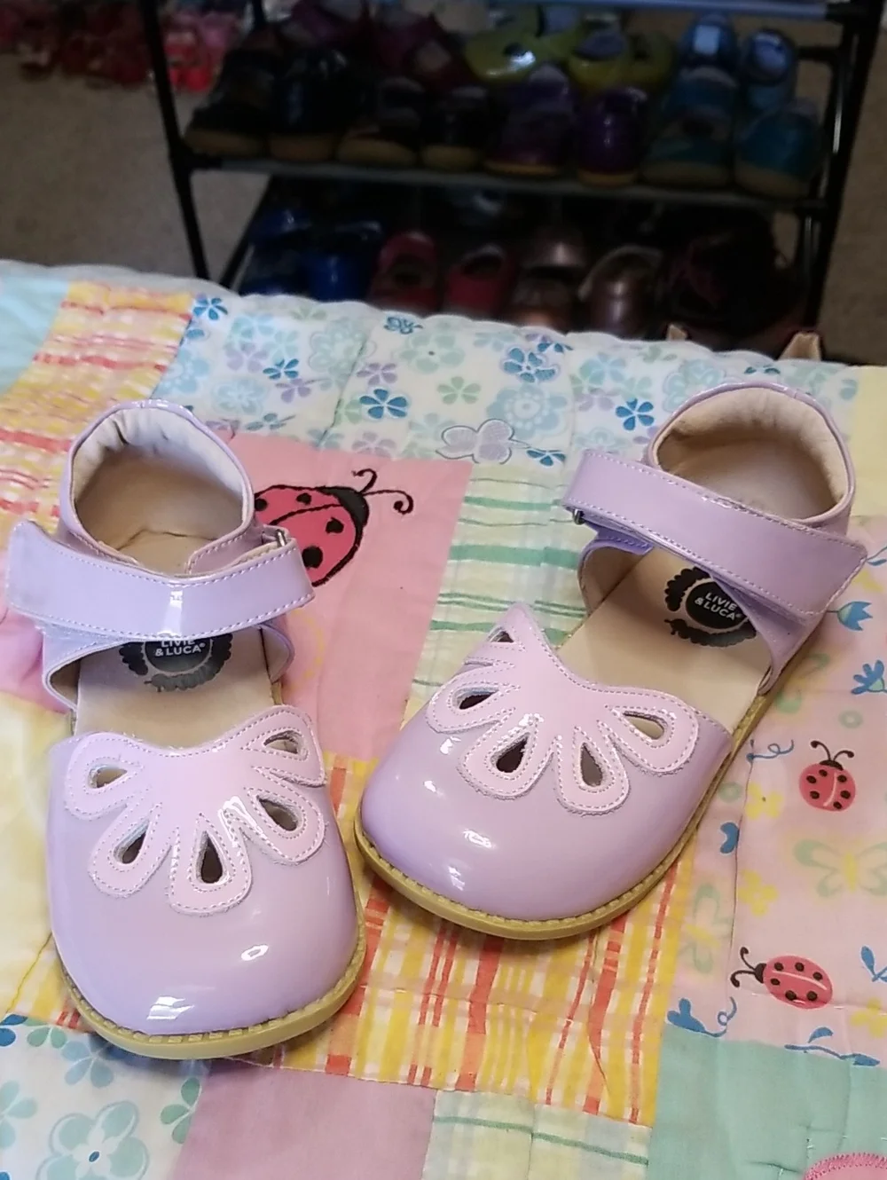 Livie & Luca Lavender & Pink Patent Leather Mary Janes Size 13 Petals